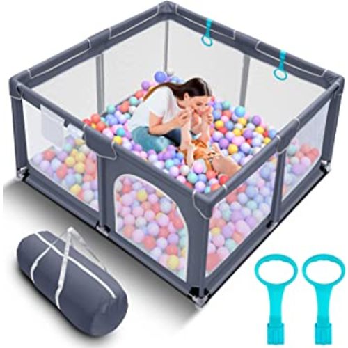 Tmsene Baby Playpen, Playard for Babies and Toddlers, Sturdy Safety Baby Fence with Breathable Mesh and Zipper Gates, Indoor & Outdoor Play Pens for Kids Activity Center (Grey)