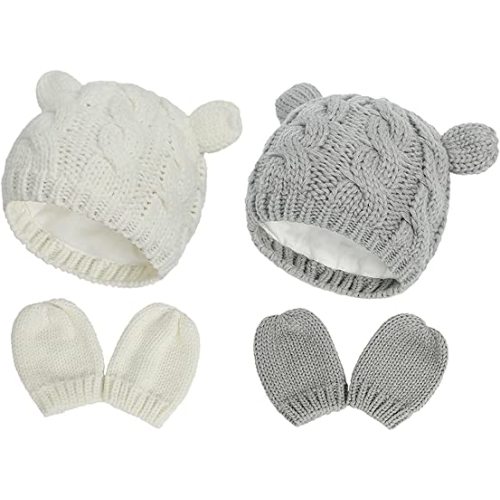 Baby Hat Glove Set Soft Newborn Mittens Baby Girl Boys Knitted Toddler Cap Infant Winter Beanie Mitten Sets