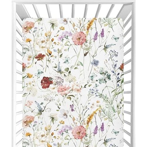 CaTaKu Wildflower Boho Mini Crib Sheets for Girls Boys Baby Mattress Sheets Fitted, Soft Toddler Nursery Bed Sheets Neutral 28"x 52"