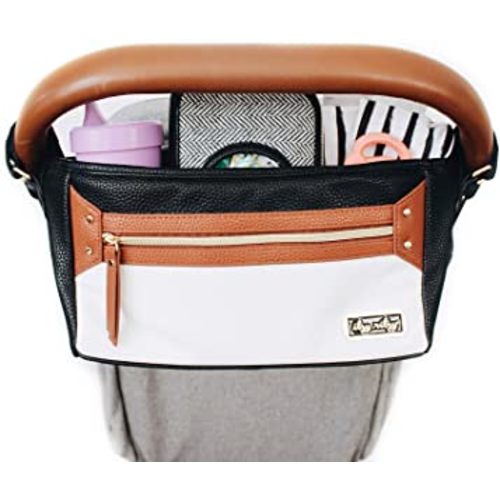 Itzy Ritzy Adjustable Stroller Caddy / Organizer - Stroller Organizer Bag Featuring Front Zippered Pocket, 2 Built-In Interior Pockets & Adjustable Straps to Fit Nearly Any Stroller (Coffee and Cream)
