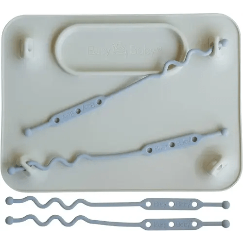 BUSY BABY Silicone Mat - Suction Cups, 4 Straps to Secure Baby Essentials, Self Feeding, Baby Led Weaning, Travel Sleeve Included (Tan)