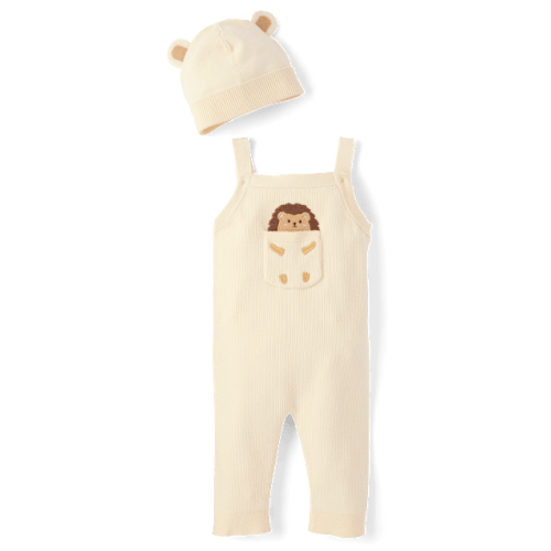 Baby Hedgehog Sweater Overalls 2-Piece Outfit Set - Tan