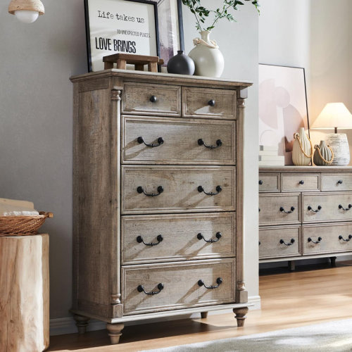 OKD Helmick Farmhouse 6 Drawers Dresser Wood Rustic Dresser Chest of Drawers with 2 Size Drawers for Bedroom, Living Room & Reviews | Wayfair