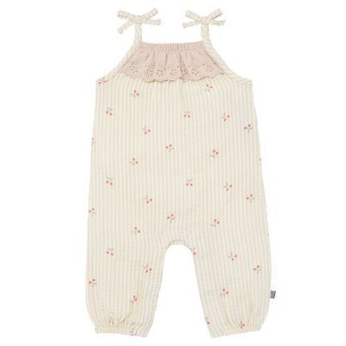 Modern Moments™ By Gerber Baby Girls' Sleeveless Ruffle Romper, Beige Cherry Stripe, 18 Months