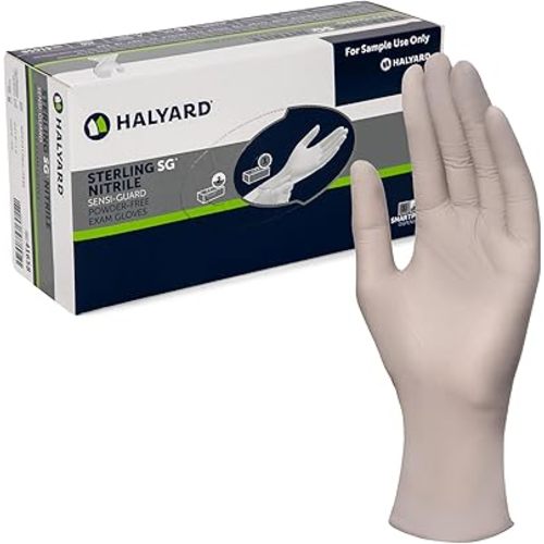 HALYARD Sterling SG Nitrile Powder Free Exam Gloves Disposable 3.7 mil, 9.5 Inches, Gray, Medium, 41659 (Box of 250)