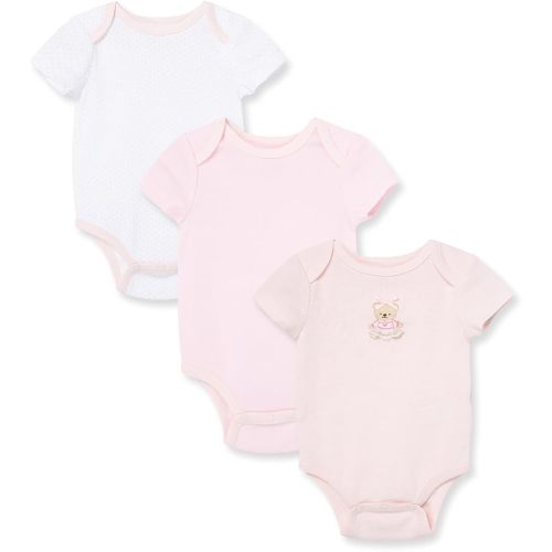 Little Me Baby Girls' 3-Pack 100% Cotton Scratch Free Tag Bodysuits