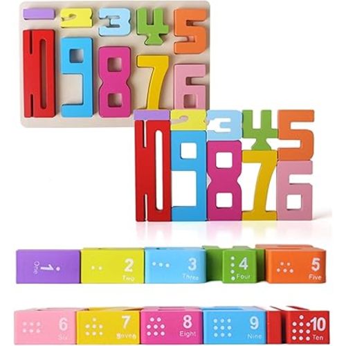 Wooden Number Building Blocks, Number Blocks Friends of Ten, Friends of Ten Blocks, 1-10 Balance Wooden Number Blocks (10pcs)