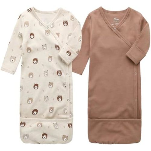 O2 BABY 100% Organic Cotton Baby Kimono Gown with Mittens & Fold-Over Pouch, Unisex Long Sleeve Newborn Sleeping Bag