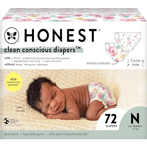 The Honest Company Clean Conscious Diapers | Plant-Based, Sustainable | Rose Blossom + Tutu Cute | Club Box, Size Newborn, 72 Count