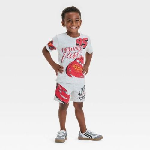 Toddler Boys' 2pc Disney Cars Lightning McQueen Top & Shorts Set - Gray 3T