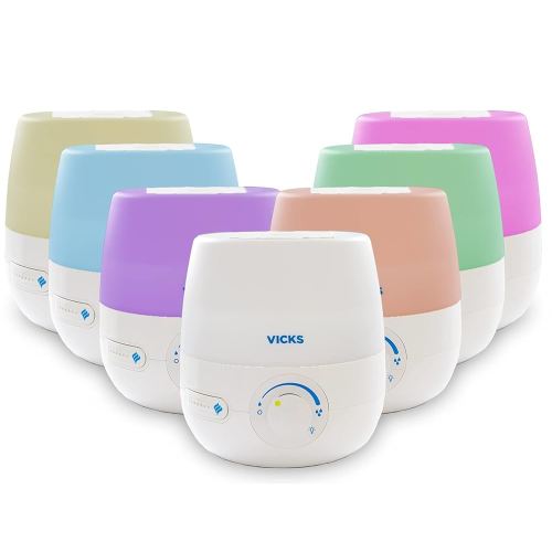 Vicks NaturalCare Cool Mist Ultrasonic Humidifier (VUL530), White, Small Room – Humidifier and Diffuser with Nighttime Light, Works with Vicks VapoPads