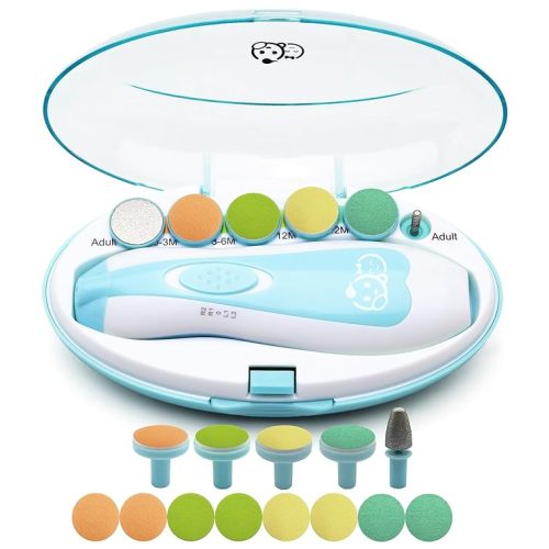 Baby Nail Trimmer 21 in 1, Usage Labeled Case & 13 Extra Replacement Tools, Royal Angels Baby Electric Nail File, Baby Nail Care, Nail Clipper Newborn Toddler Toes & Fingernails Nail Kit (Blue)