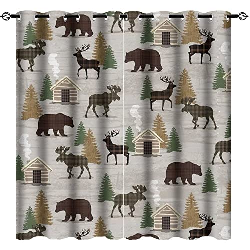 Asoohoe Camouflage Blackout Curtains, Country Style Farmhouse Lodge Bear Moose Deer Room Drapes Window Curtain for Bedroom Living Room Set of 2 Curtain Panels Home Fashion 42x63 Inch