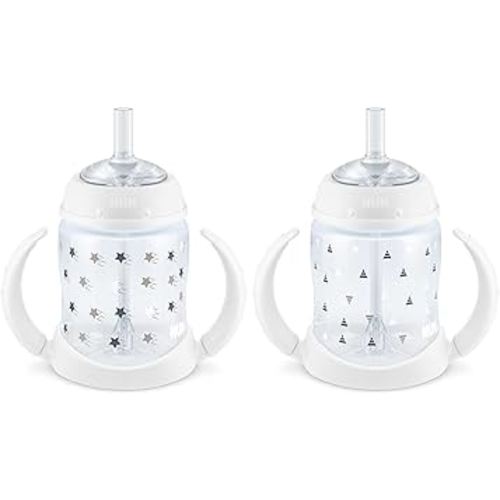 NUK Learner Straw Cup, 5oz, 2-Pack - Toddler Sippy Cup with Soft Straw for Easy Drinking, Suitable for Ages 8 Months and Up, Timeless Collection