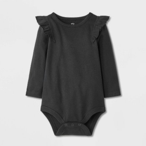 Baby Girls' Ruffle Bodysuit - Cat & Jack™ Black 3-6M