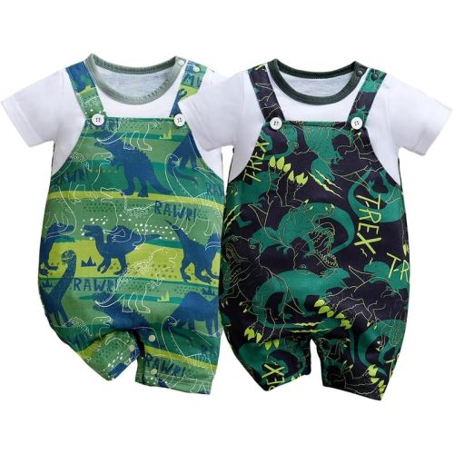2-Pack Baby Boys Girls Romper Dinosaur Unisex Newborn Onesie Cartoon Print Short Sleeve Summer Clothes 1-18 Months