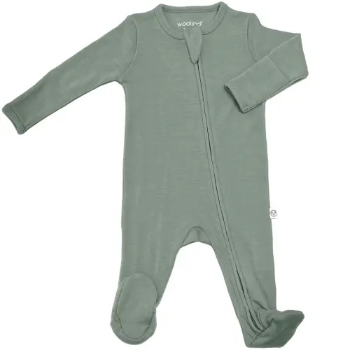0-3 month Footie Pajamas, Merino Wool, Sage