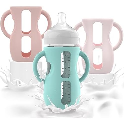 3PCS Set of Silicone Sleeves for Philips Avent Glass Bottle with Handles, It is Designed for Avent Glass Bottles, Compatible with Phillips Avent Glass Bottles 8 oz, and Easy to Clean and Sterilize