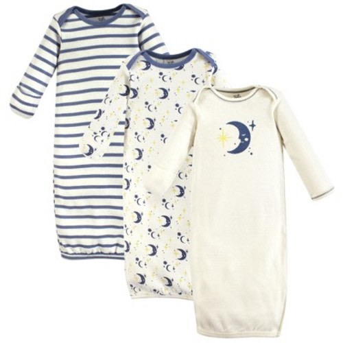 Touched by Nature Baby Organic Cotton Long-Sleeve Gowns 3pk, Moon, 0-6 Months