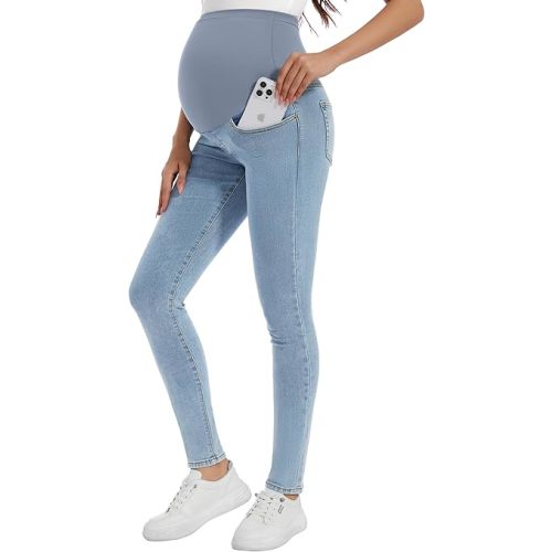 PACBREEZE Women's Maternity Jeans Over Belly Skinny Stretchy Denim Pants Comfy Slim Pregnancy Pants
