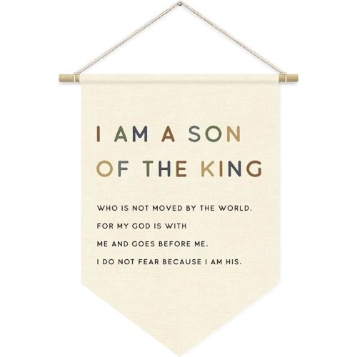 Homeschool Decor Boy Nursery Decor, I am a Son of the King Banner, Christian Religious Bible Verse Wall Hanging Pennant Flag for Boys Bedroom Playroom, Inspirational Wall Decor