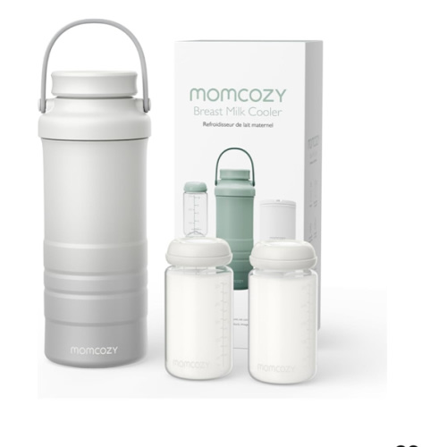 Momcozy 22oz Portable Breast Milk Cooler for Outdoor, Life Saver with 360° Total Cooling for 24 Hours, Larger Capacity Travel Breastmilk Chiller with 2pcs Baby Bottles for Breastmilk Storage, Cream