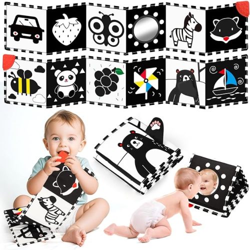 Black and White Baby Toys - High Contrast Baby Toys for Newborn Brain Development - Tummy Time Toys - Soft Baby Book - Infant Sensory Toy 0-3-6-12 Months - Visual Stimulation Montessori Toy Gift