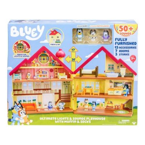 Bluey Ultimate Lights & Sounds Playhouse with Muffin & Socks (Target Exclusive): Animation Doll Playsets with Figures