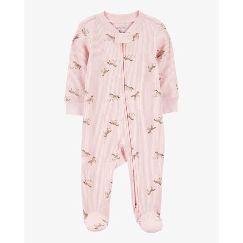 Baby Girl Horse Print 2-Way Zip Ribbed Sleep & Play Pajamas - Pink - Carter's | Carter's