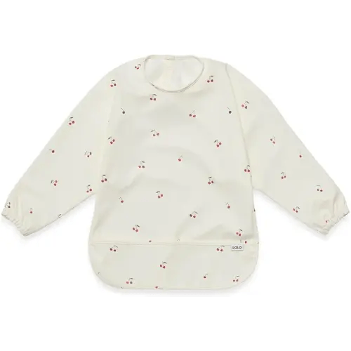 Lalo Smock Bib - Long Sleeve Bib for Infants and Toddlers - Elastic Cuffs, Large Catch-All Pocket, Waterproof Recycled Polyester - Easy to Clean for Mealtime and Art Time - Cherry Infant