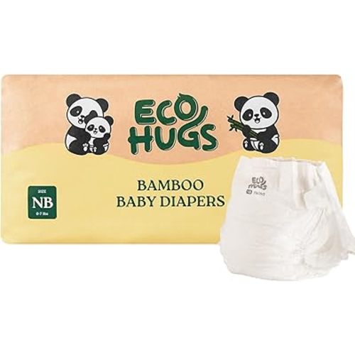 EcoHugs Organic Bamboo Diapers Size NB | Ultra-Soft Disposable Baby Diapers | Hypoallergenic and Super Absorbent | Unscented and Totally Chlorine Free | Pack of 32