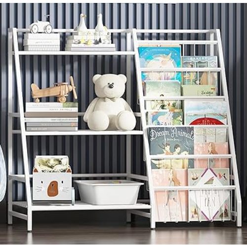 NACHES Kids Bookshelf and Toy Storage Organizer, 3 Tier Toddler Bookcase Children Bookshelf, Toddler Toy Organizer Montessori Book Shelf Toy Rack for Kids Rooms, Playroom, Nursery, Bedroom (White)