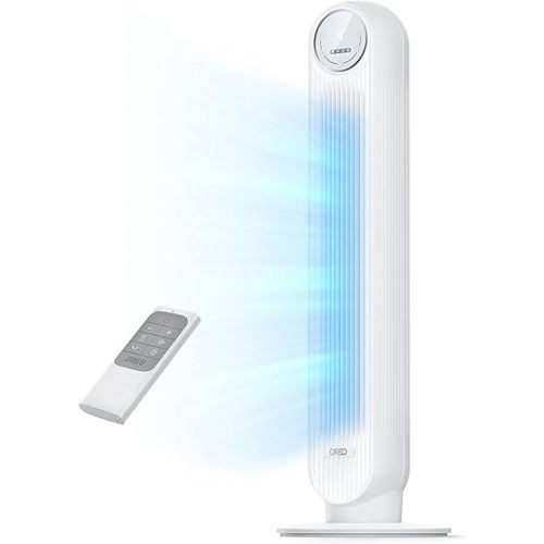 Dreo Tower Fan for Bedroom, 25ft/s Velocity Quiet Floor Fan, 90° Oscillating Fans for Indoors with 4 Speeds, 4 Modes, 8H Timer, Standing Fans, Bladeless Fan, White, Nomad One (DR-HTF007)