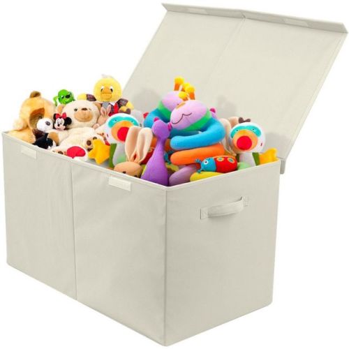 Sorbus Toy Chest with Flip-Top Lid, Kids Collapsible Storage for Nursery, Playroom, Closet, Home Organization, Large - Beige