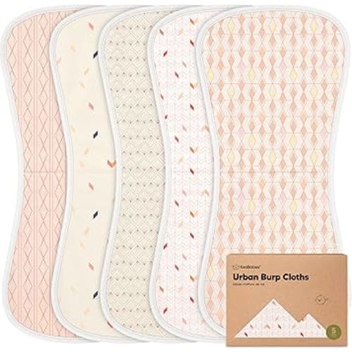 Organic Burp Cloths Baby Boy & Girl - 5-Pack Super Absorbent Cotton Burping Cloths for Babies, Soft & Plush Newborn Spit Up Rags, Infant Towels for Milk Spit Up, Unisex, Large 21" x 10" (Prism)