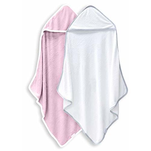 2 Pack Baby Bath Towel - Rayon made from bamboo, Ultra Soft Hooded Towels for Babies,Toddler,Infant - Newborn Essential -Perfect Baby Registry Gifts for Boy Girl - Pink and White