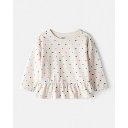 Baby Girl Heart Print Long-Sleeve Peplum Top - Cream - Carter's | Carter's
