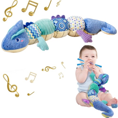 Byseng Musical Soft Dinosaur Baby Rattle, Blue, 1 Count