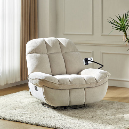 Jace Modern Upholstered Manual Swivel Rocker Recliner with Phone Holder