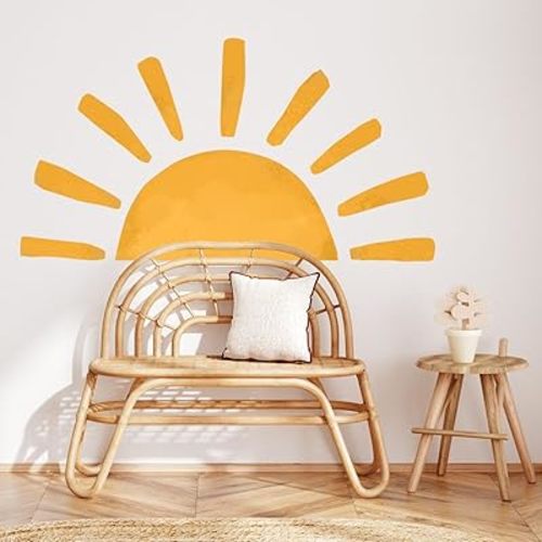 Runtoo Boho Half Sun Wall Decal Sunrise Modern Sunshine Arch Wall Art Stickers Baby Nursery Kids Bedroom Playroom Home Decor