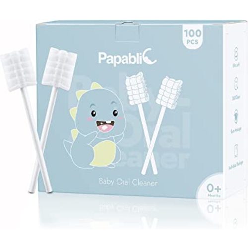 Papablic 100-Pack Baby Tongue Cleaner Newborn, Baby Disposable Infant Toothbrush, Upgrade Baby Oral Gum Cleaner with Paper Handle for Babies and Infants Ages 0-2 Years