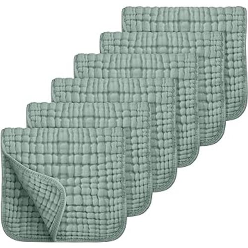Looxii Muslin Burp Cloths 100% Cotton Large 20''x10'' Extra Soft and Absorbent 6 Pack Baby Burping Cloth for Boys Girls (Dark Green)
