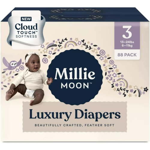 Millie Moon Luxury Disposable Diapers, Size 3, 88 Count, Ultra Absorbent, Leak Protection