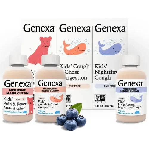 Genexa Kids' Clean Cough, Pain & Fever Acetaminophen Value 3-Pack, Dye Free, 0% Artificial Additives, Cough Care for Children, Fever & Pain Reliever, 12 fl oz (3 Bottles)