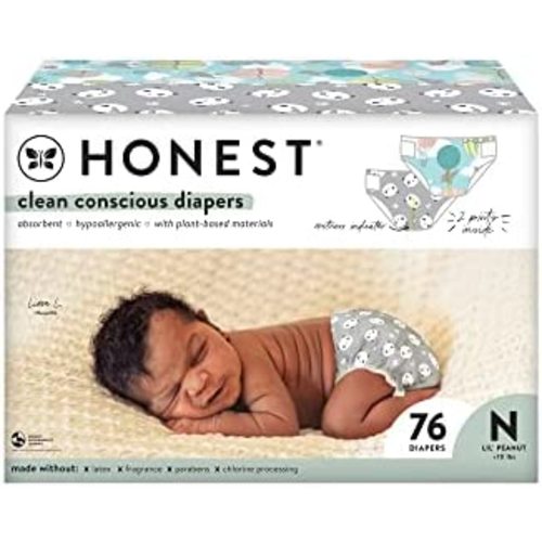 The Honest Company Clean Conscious Diapers, Above It All + Pandas, Size NB, 76 Count Club Box