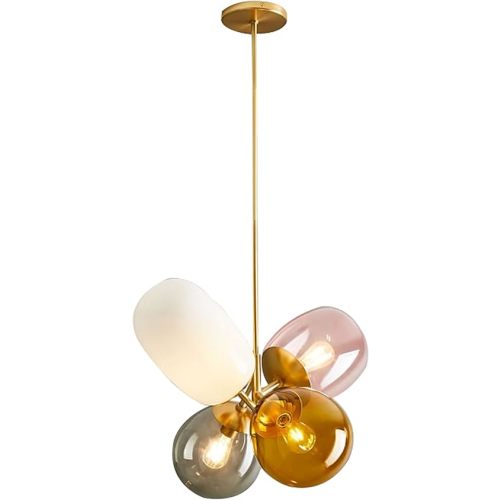 KCO Lighting Modern Colorful Pendant Light Gold Globe Pendant Lighting Stained Glass Balloon Chandelier Light Fixture Colored Glass Pendant Lights Kitchen Island for Kids Room