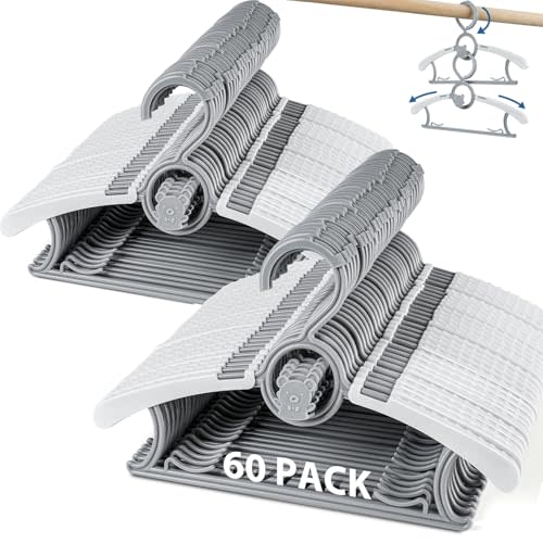 PIGLOG Baby Hangers 60 Pack Kids Hangers-Extendable Adjustable Non-Slip Plastic Kid Hangers for Closet,Stackable Baby Clothes Hangers for Toddler Kids Children Infant Teen,Grey Bear Toddler Hangers