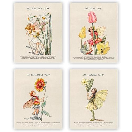 heilkee Fairy Room Decor Aesthetic Vintage Cottagecore Wall Art Fairycore Bedroom Decor Cute Dorm Posters for Teen Girls Flower Faerie Art Prints Goblincore Pictures(UNFRAMED 8x10in)