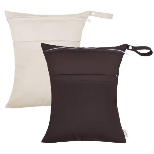 ALVABABY Wet Dry Bags with Two Zippered Pockets 2pcs Travel Beach Pool Daycare Soiled Baby Reusable Waterproof Yoga Gym Bag for Cloth Diaper Swimsuits Wet Clothes Setting Gifts 2LM05-CA