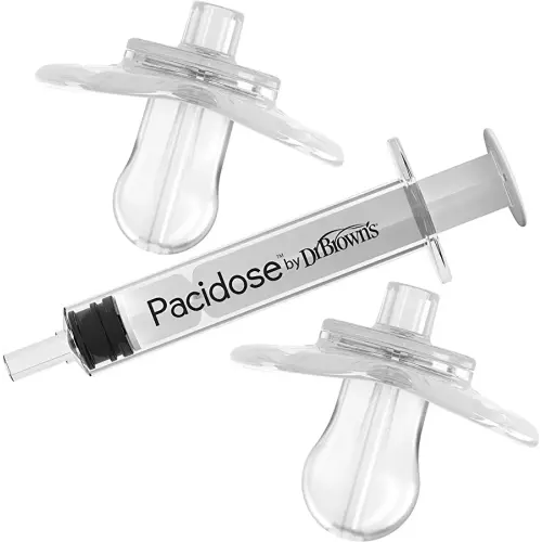 Dr. Brown's Pacidose Pacifier and Liquid Baby Medicine Dispenser with Oral Syringe and Two Sizes of Pacifier Bulbs - 0-6m and 6-18m